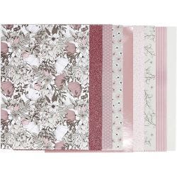 Block mit Design-Papier, Größe 21x30 cm, 120+128 g, Beige, Braun, Rosa, Weiß, 24 Bl./ 1 Pck