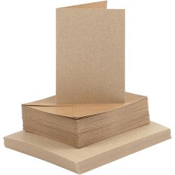 Karten &amp; Kuverts, Kartengröße 10,5x15 cm, Umschlaggröße 11,5x16,5 cm, 120+240 g, Natur, 50 Set/ 1 Pck