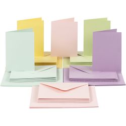 Karten &amp; Kuverts, Kartengröße 10,5x15 cm, Umschlaggröße 11,5x16,5 cm, 110+220 g, Pastellfarben, 50 Set/ 1 Pck