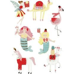 3D Sticker, Flamingo, Lama, Meerjungfrau, H 50-60 mm, B 30-45 mm, Dicke 7 mm, 7 Stk/ 1 Pck