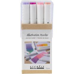 Zeichenmarker, Strichstärke 1+8 mm, Pastellfarben, 12 Stk/ 1 Pck