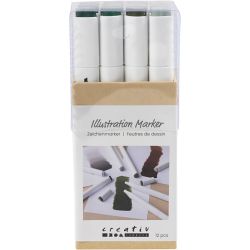 Zeichenmarker, Strichstärke 1+8 mm, Naturfarben, 12 Stk/ 1 Pck