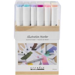 Zeichenmarker, Strichstärke 1+8 mm, Pastellfarben, Standard-Farben, 24 Stk/ 1 Pck