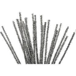 Chenilledraht, L 30 cm, Dicke 6 mm, Glitter, Silber, 24 Stk/ 1 Pck