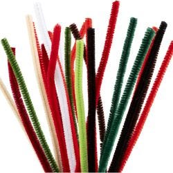 Chenilledraht, L 30 cm, Dicke 6 mm, Weihnachtsfarben, 25 sort./ 1 Pck