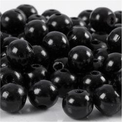Holzperlen, D 10 mm, Lochgröße 3 mm, Schwarz, 20 g/ 1 Pck