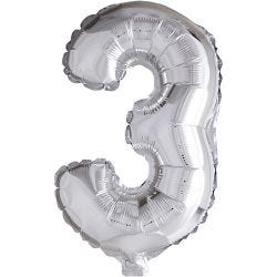 Folienballon, 3, 41 cm, Silber, 1 Stk
