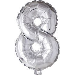 Folienballon, 8, 41 cm, Silber, 1 Stk