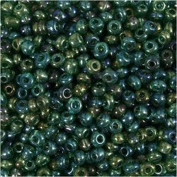 Rocailleperlen, D 3 mm, Größe 8/0, Lochgröße 0,6-1,0 mm, Grün irisierend, 25 g/ 1 Pck