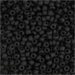 Rocailleperlen, D 3 mm, Größe 8/0, Lochgröße 0,6-1,0 mm, Schwarz mattiert, 25 g/ 1 Pck