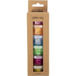 Glitter Clay, Fr&ouml;hliche Farben, 6x20 g/ 1 Pck