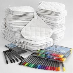 Topflappen &amp; Textilmalstifte, Schwarz, Weiß, 1 Set