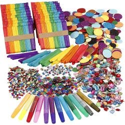 Glitzer und Holzstäbchen