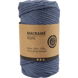 Makram&eacute;e-Kordel, L 55 M, D 4 mm, Blau, 330 g/ 1 Rolle