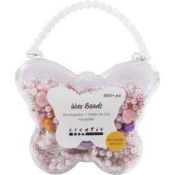 Wachsperlen, Lochgröße 1,3-2,5 mm, Pastellorange, Rosa mattiert, Helllila, Perlmutt, 127 g, 1 Pck