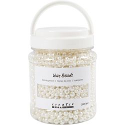 Wachsperlen, D 3-8 mm, Lochgr&ouml;&szlig;e 1,3-2,5 mm, ca. 5000, Perlmuttwei&szlig;, 430 g, 700 ml/ 1 Dose