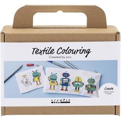 Mini Kreativ Set Stoffbemalen, Roboter, Primärfarben, 1 Pck