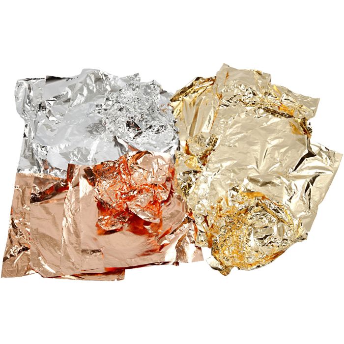 Blattmetall, Blatt 16x16 cm, Kupfer, Gold, Silber, 3x50 Bl./ 1 Pck