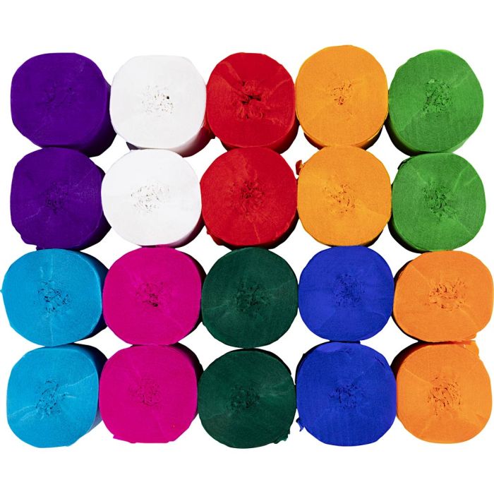 Krepppapier-Rollen, L 20 m, B 5 cm, 22 g, Sortierte Farben, 20 Rolle/ 1 Pck
