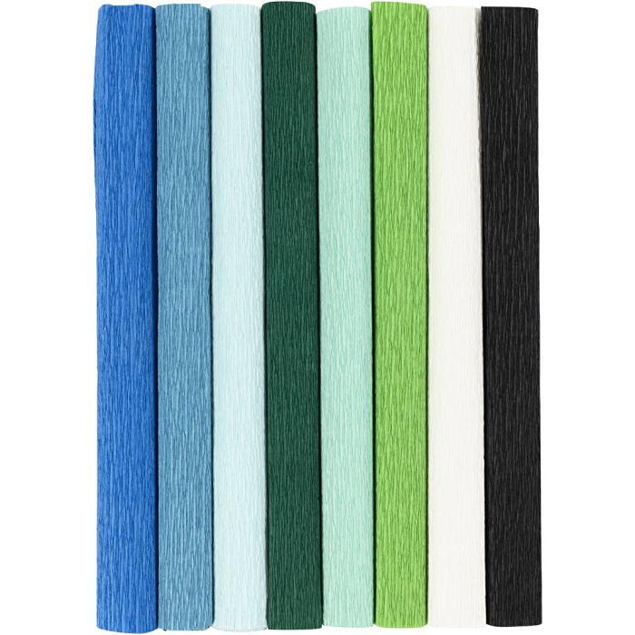 Krepppapier, Blatt 25x60 cm, Kreppanteil: 180%, 105 g, Harmonie in Blau-Grün, 8 Bl./ 1 Pck