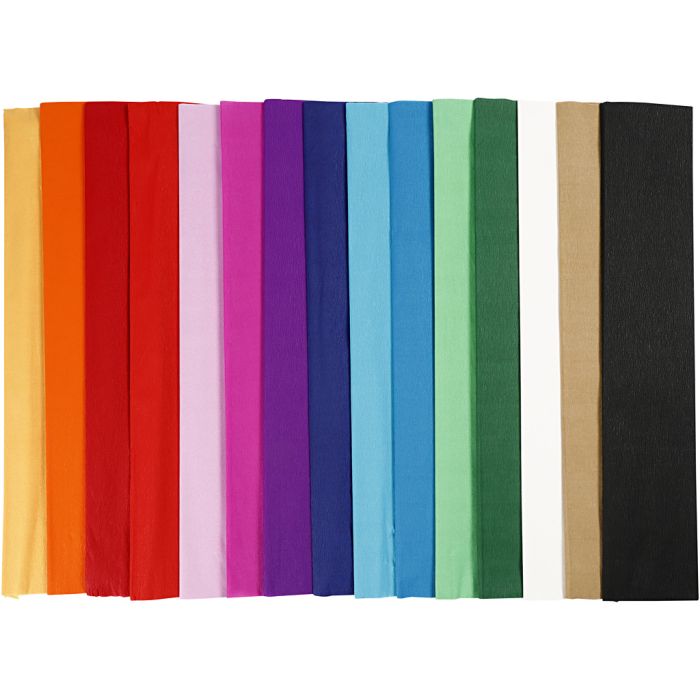 Krepppapier, L 2,5 m, B 50 cm, 22 g, Sortierte Farben, 60 Lage/ 1 Pck