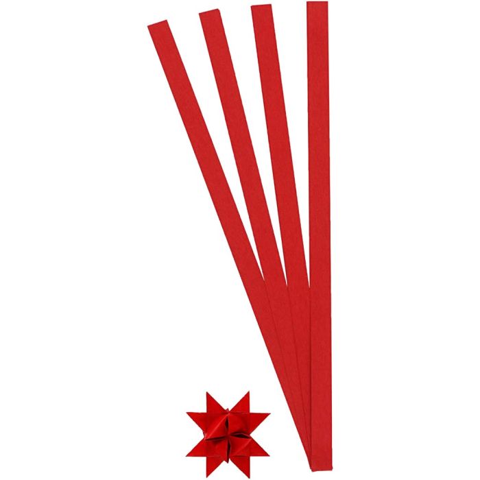 Papierstreifen für Sterne, L 45 cm, B 10 mm, D 4,5 cm, Rot, 100 Streifen/ 1 Pck