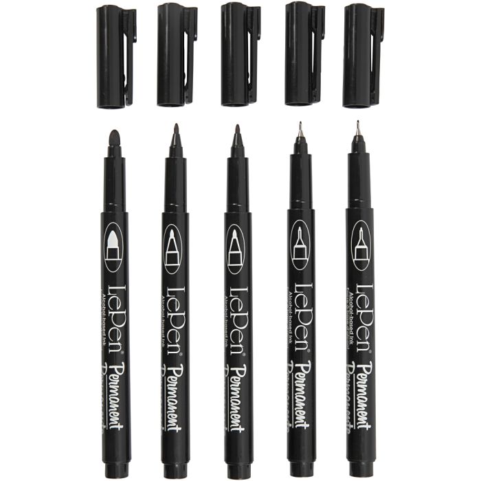 Permanent Marker, Strichstärke 0,6+0,8+1,3 mm, Schwarz, 5 Stk/ 1 Pck