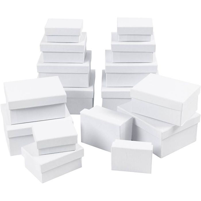 Rechteckige Schachteln, H 3,5+4,5+5,5+6,5 cm, Größe 7,5x5 + 9,5x7 + 11,5x8,5 + 14x11 cm, 4x4 Stk/ 1 Pck