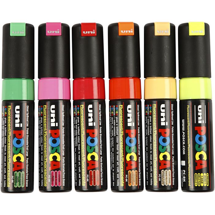 Posca Marker , Nr. PC-8K, Strichstärke 8 mm, breit, Halbdeckend, Sortierte Farben, 6 Stk/ 1 Pck