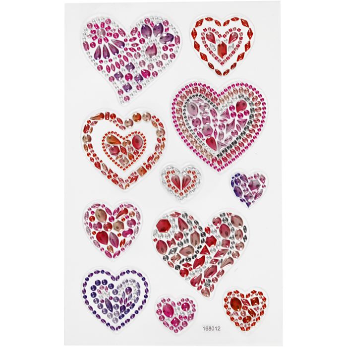 Diamant-Sticker, Herzen, Blatt 10x16 cm, 1 Bl.