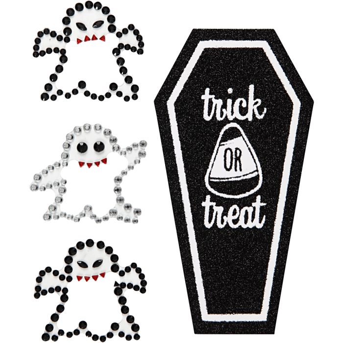 Strassstein-Sticker, Geister und Sarg, Blatt 14x17 cm, 1 Bl.