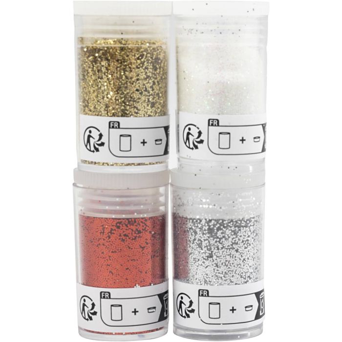 Glitter-/Pailletten-Sortiment, Gold, Rot, Silber, Weiß, 4x5 g/ 1 Pck