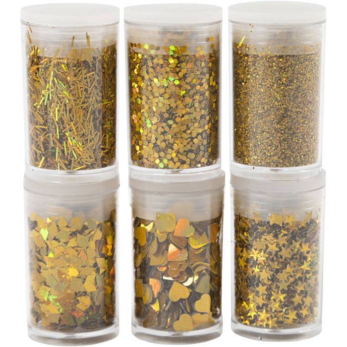 Biologisch abbaubarer Sparkles & Pailletten, Gold, 6x7 ml/ 1 Pck