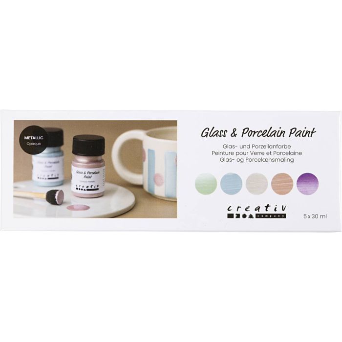 Glas-/Porzellanmalfarbe, Metallic, Deckend, Pastellfarben, 5x30 ml/ 1 Pck