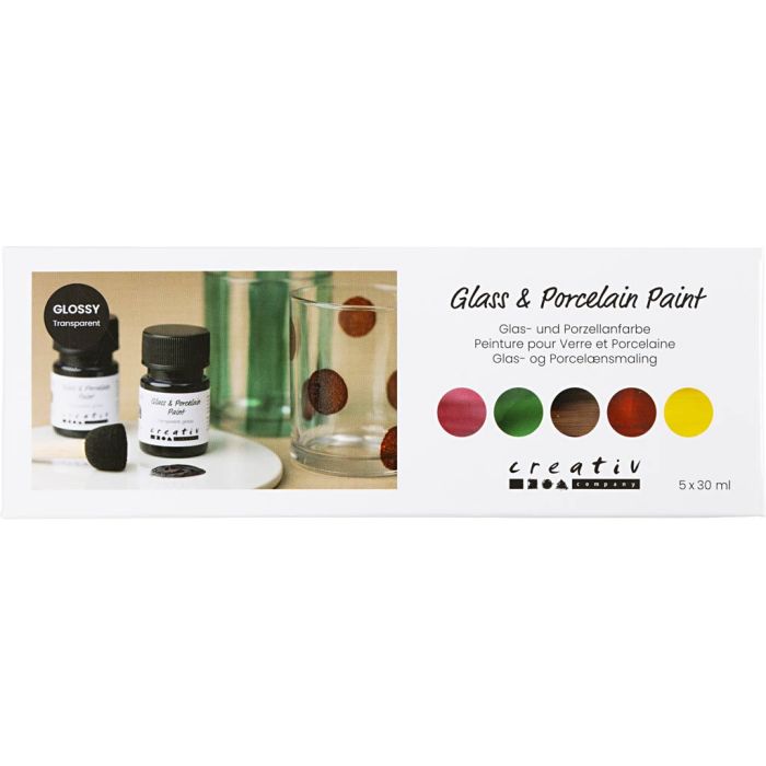 Glas- und Porzellanfarbe, Glänzend, Transparent, Naturfarben, 5x30 ml/ 1 Pck