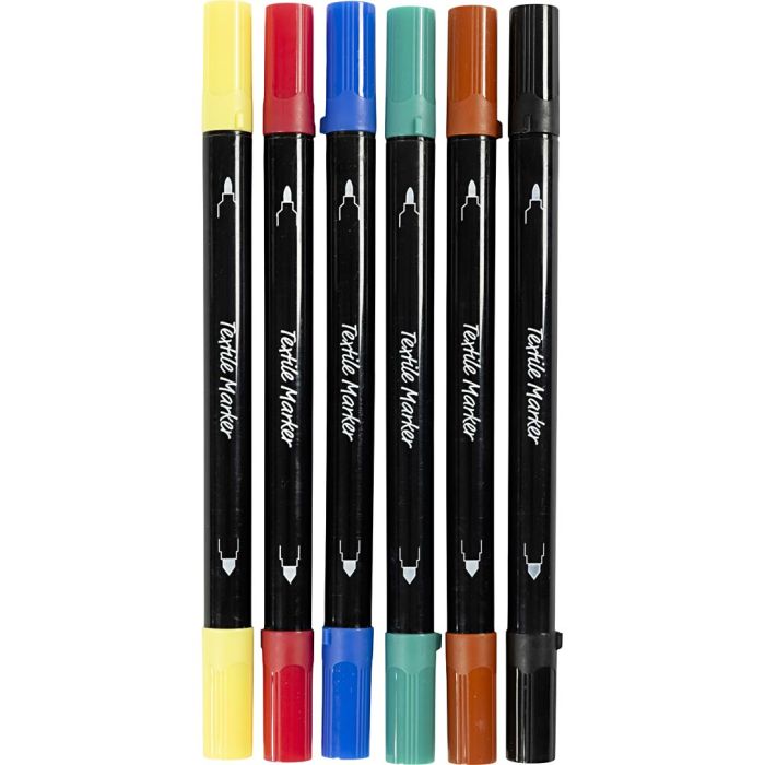 Textil-Marker, Strichstärke 2,3+3,6 mm, Standard-Farben, 6 Stk/ 1 Pck