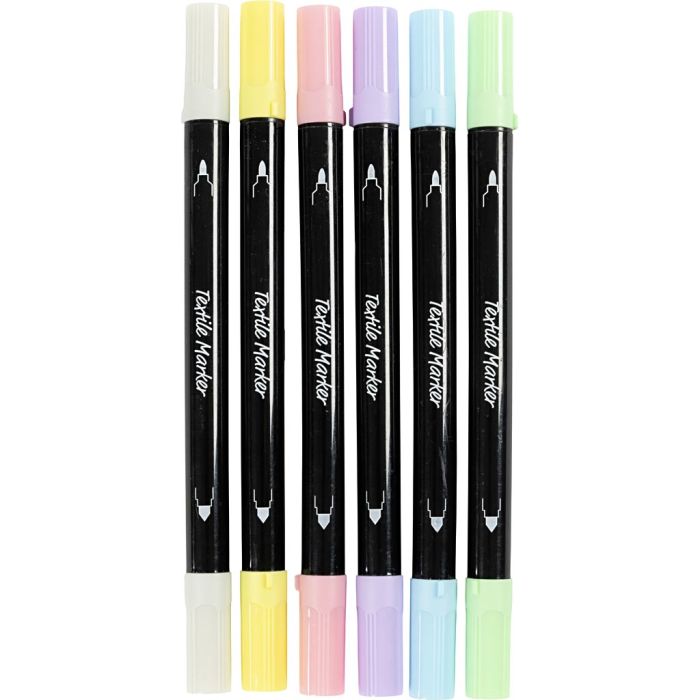 Textil-Marker, Strichstärke 2,3+3,6 mm, Pastellfarben, 6 Stk/ 1 Pck