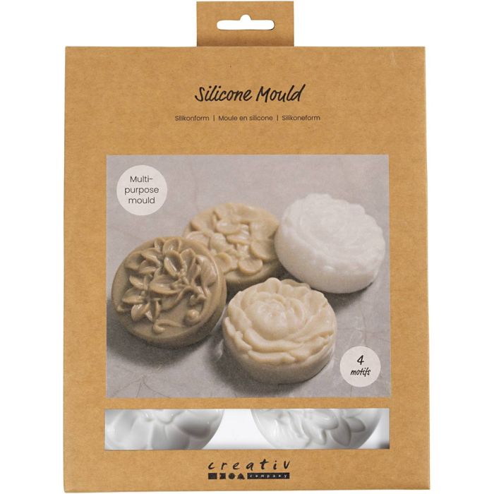 Silikonform, Rund mit Blumenmuster , L 6,8 cm, B 2,3 cm, 4 Stk/ 1 Pck