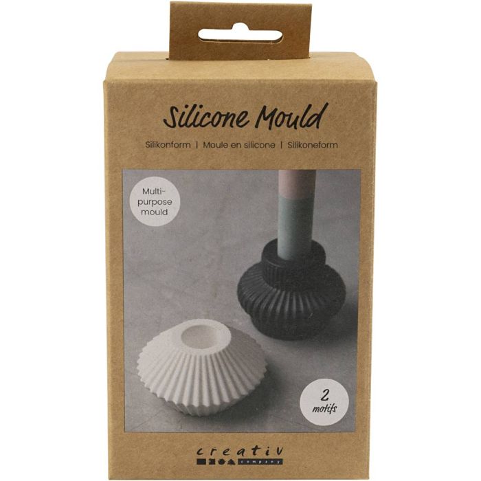 Silikonform, Gerillte Kerzenhalter, H 4+5,5 cm, D 7+8 cm, Glänzend transparent, 2 Stk/ 1 Pck
