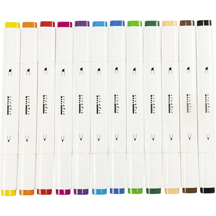 Twin Marker Filzstifte, Strichstärke 1+8 mm, Standard-Farben, 12 Stk/ 1 Pck