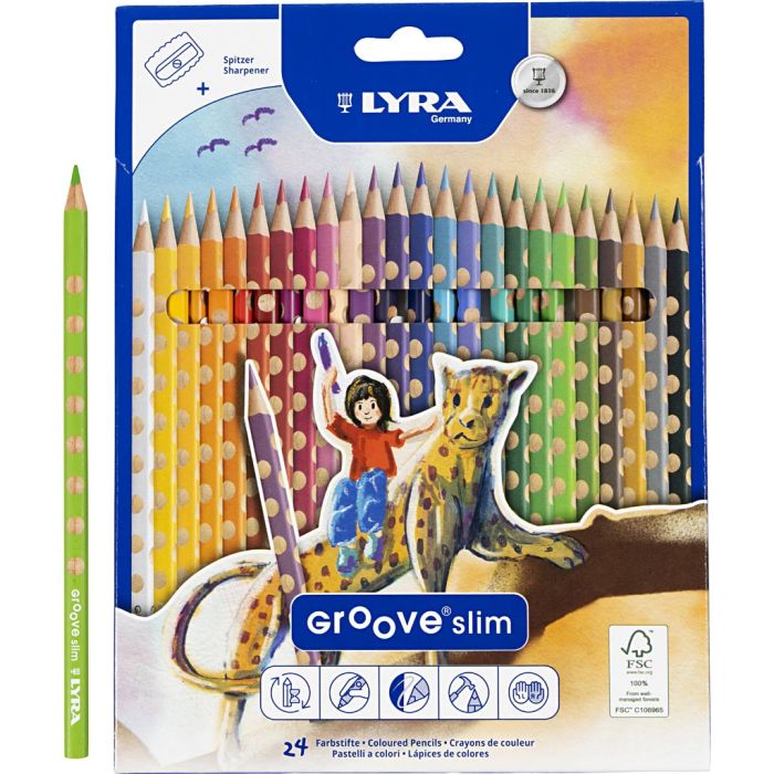 Groove Slim Buntstifte, L 18 cm, Mine 3,3 mm, Sortierte Farben, 24 Stk/ 1 Pck
