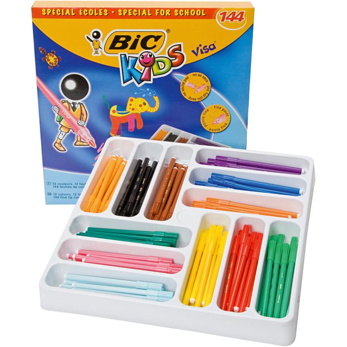 BIC Visa Fine Filzstifte, Strichstärke 0,7 mm, Sortierte Farben, 12x12 Stck., 144 Stk/ 1 Pck