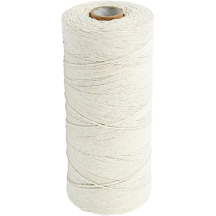 Baumwollkordel, L 700 m, extra dünne Qualität 12/6, ca. 1 mm, Hellnatur, 250 g/ 1 Knäuel