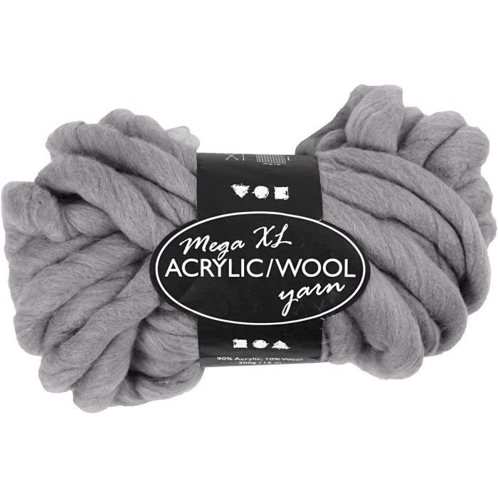 XL-Chunky-Garn aus Polyacryl/Wolle, L 15 m, Größe mega, Grau, 300 g/ 1 Knäuel