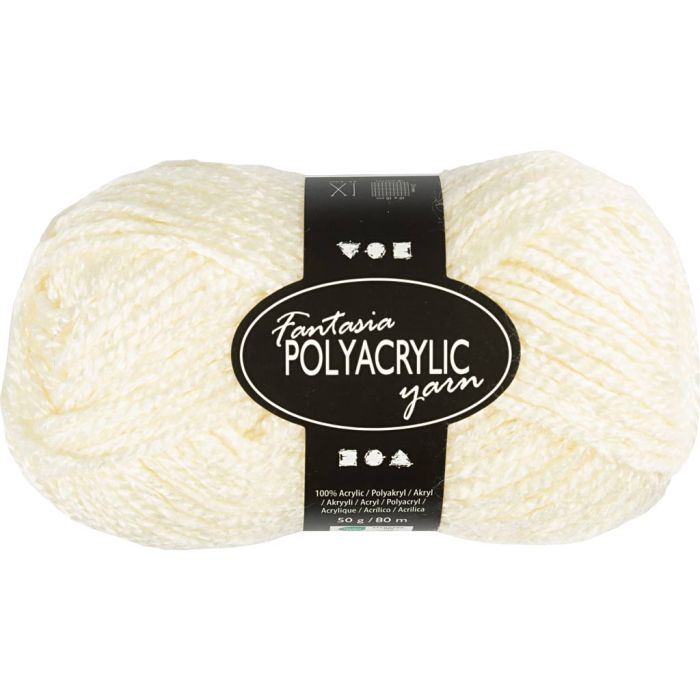 Fantasia Polyacryl Garn, L 80 m, Nadel 4,5-5, Naturweiß, 50 g/ 1 Knäuel