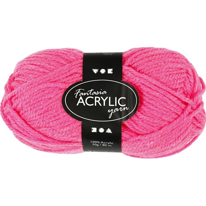 Fantasia Polyacryl Garn, L 80 m, Nadel 4,5-5, Neonpink, 50 g/ 1 Knäuel