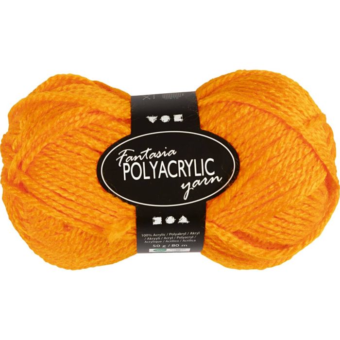 Fantasia Polyacryl Garn, L 80 m, Nadel 4,5-5, Neonorange, 50 g/ 1 Knäuel