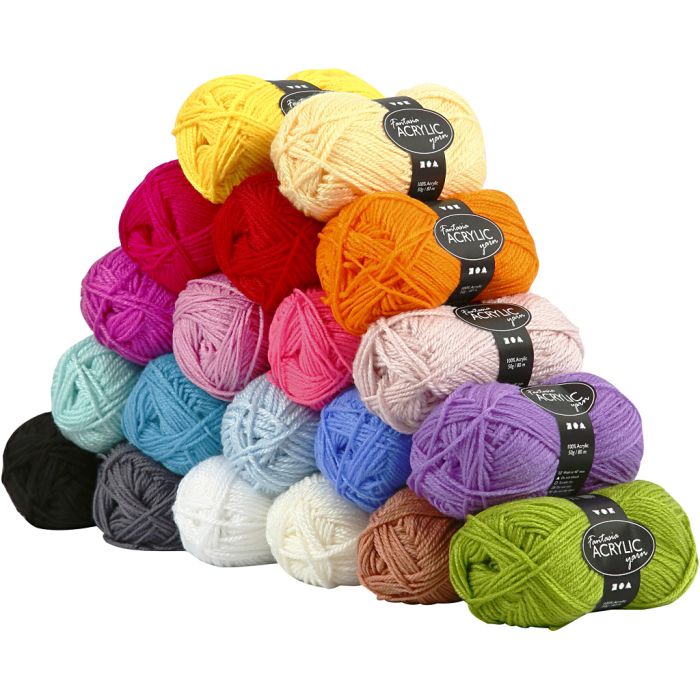 Fantasia Polyacryl Garn, L 80 m, Sortierte Farben, 20x50 g/ 1 Pck