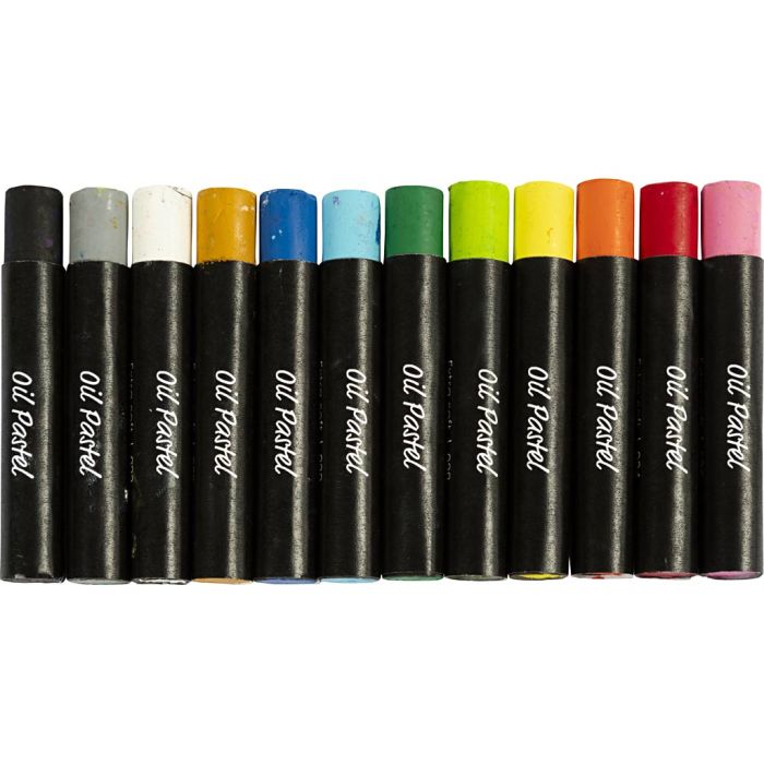 Ölpastellfarben, L 7 cm, Dicke 11 mm, Standard-Farben, 12 Stk/ 1 Pck