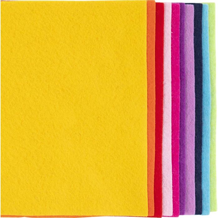 Bastelfilz, A4, Blatt 210x297 mm, Dicke 2 mm, Sort. Farben, 10 Bl./ 1 Pck